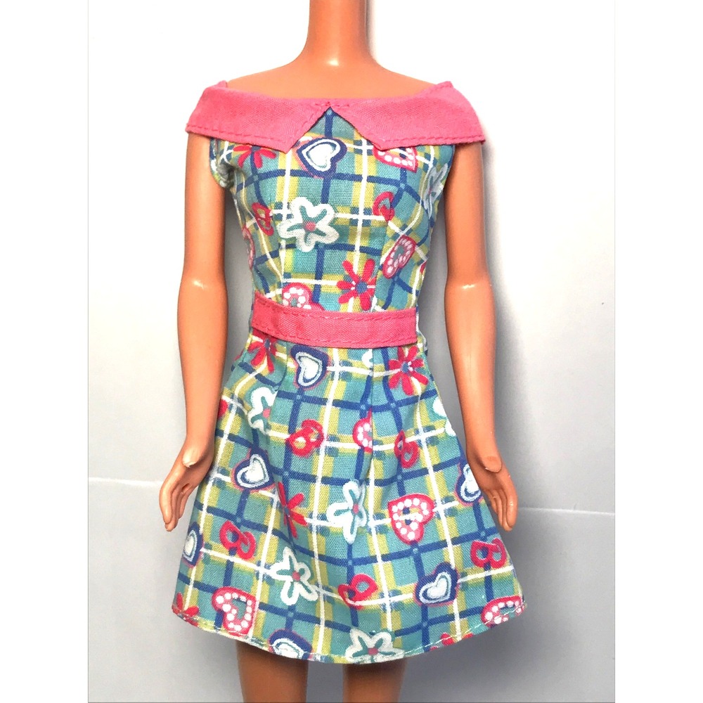 Barbie Doll Clothing 1998 Fashion Pack Blue Plaid Pink Trim Mini Dress 68073-75